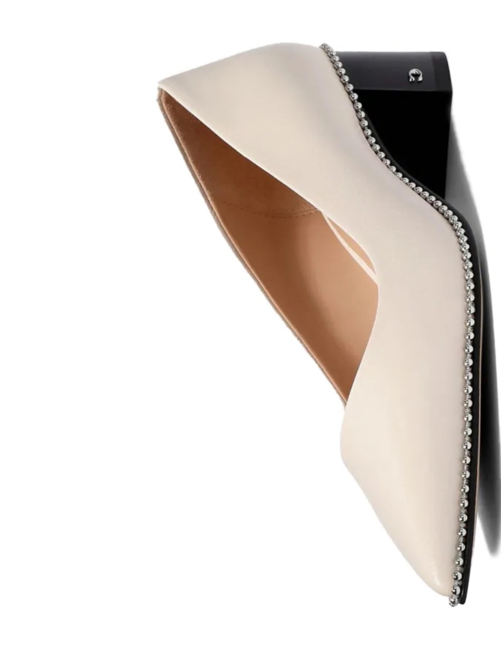 Coach Villa Pumps Ivory Pointed-Toe Low Block Heel with Silver Bead Trim